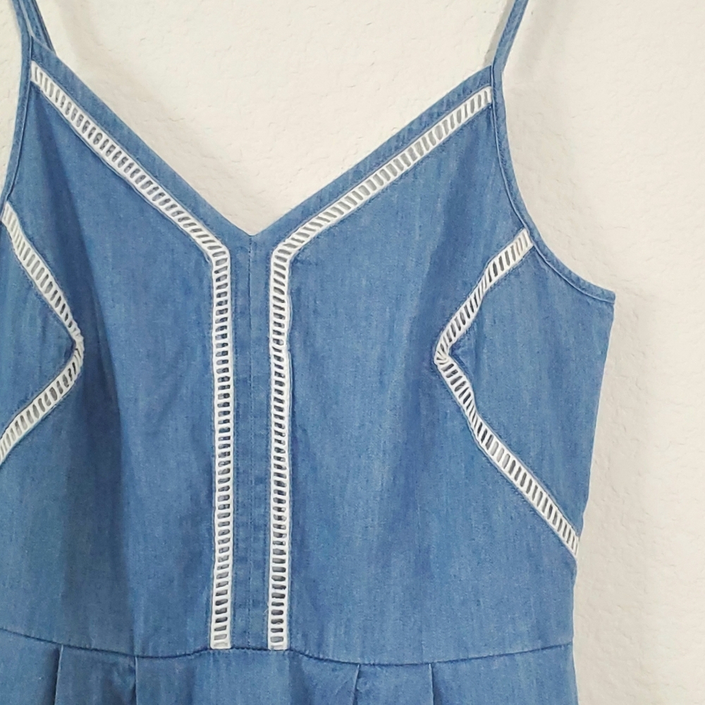 Maison Jules Denim Chambray Western Country Twee Fit and Flare Dress S Pockets - Picture 12 of 14